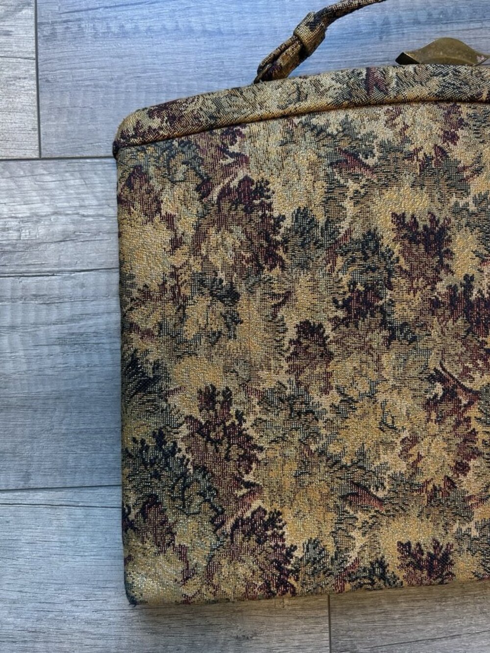 Vintage Crown Lewis Tapestry Purse Gold Floral Top Handle Bag Mid Century MCM - Picture 5 of 16